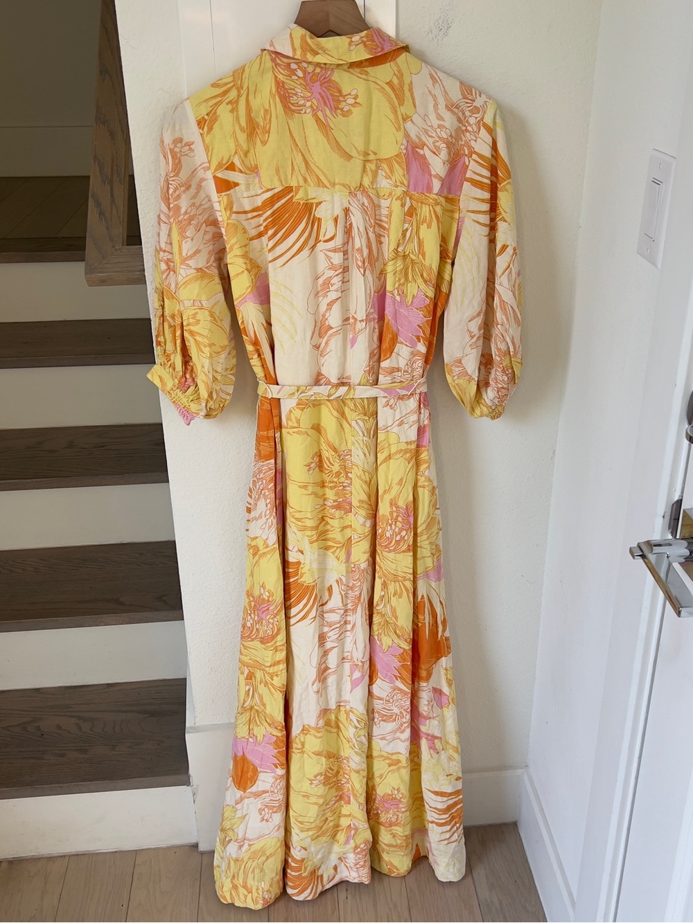Anthropologie Maeve Mona Linen Maxi Shirtdress Dress in Pink Floral NWT - Picture 4 of 6